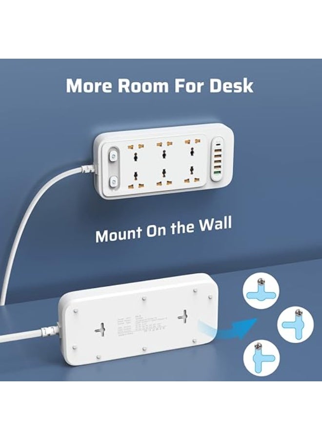 CREATMOR Power Extension 20W PD Typc C Port,3 Meters Extension Cord with 6 Universal 10AC/3000W Outlet and 5 USB Ports for Home,Office,Travel,Computer Desktop  Charging Power Strip - Image 4